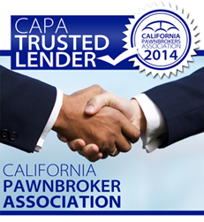 California Pawnbrokers Association CAPA Trusted Lender Logo and two hands shaking