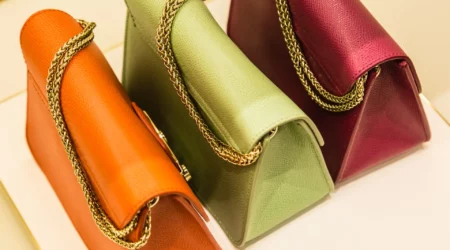 colorful women bag display on white background