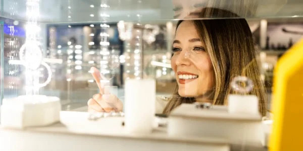 Woman looking at some jewelry in a store