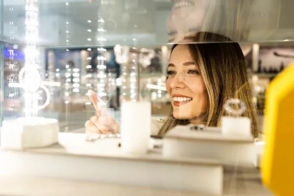 Woman looking at some jewelry in a store