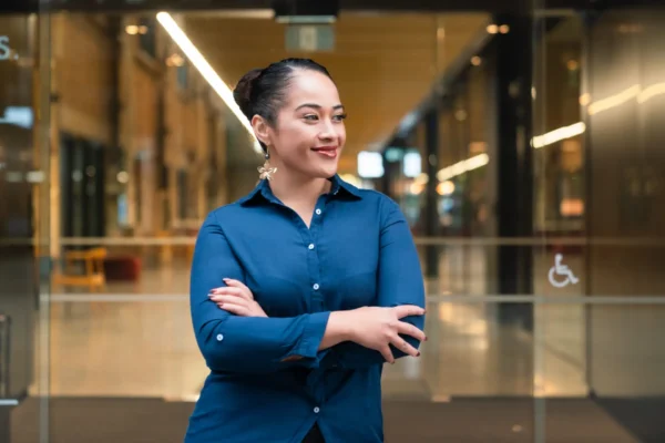 The portrait of Pacific Islander woman in casual clothing  posing.